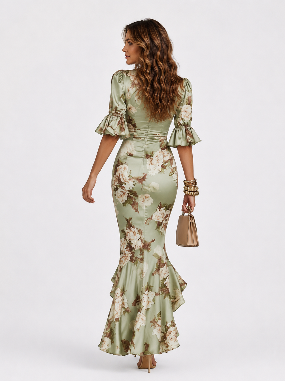 Auvelle | Robe Longue en Satin à Imprimé Floral
