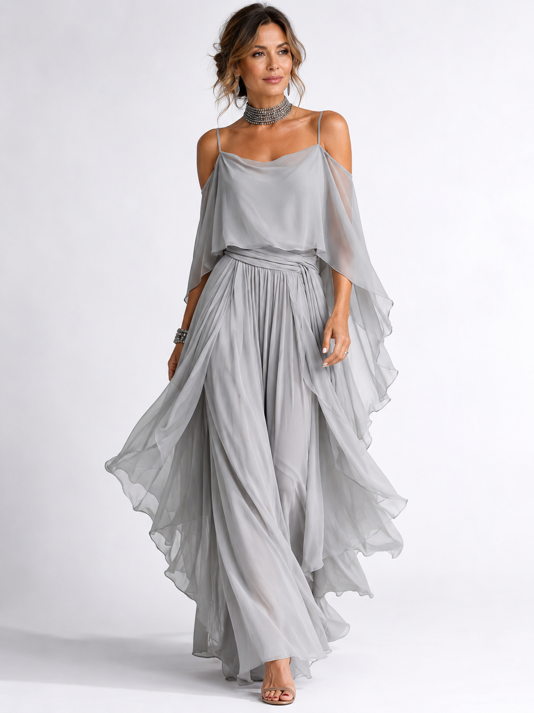 Auvelle | Ensemble fluide gris avec top à bretelles et pantalon léger