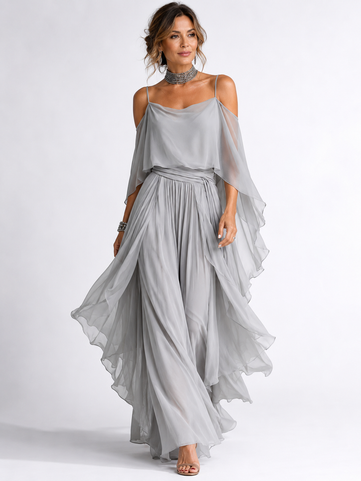 Auvelle | Ensemble fluide gris avec top à bretelles et pantalon léger