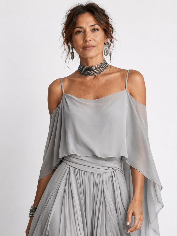Auvelle | Ensemble fluide gris avec top à bretelles et pantalon léger