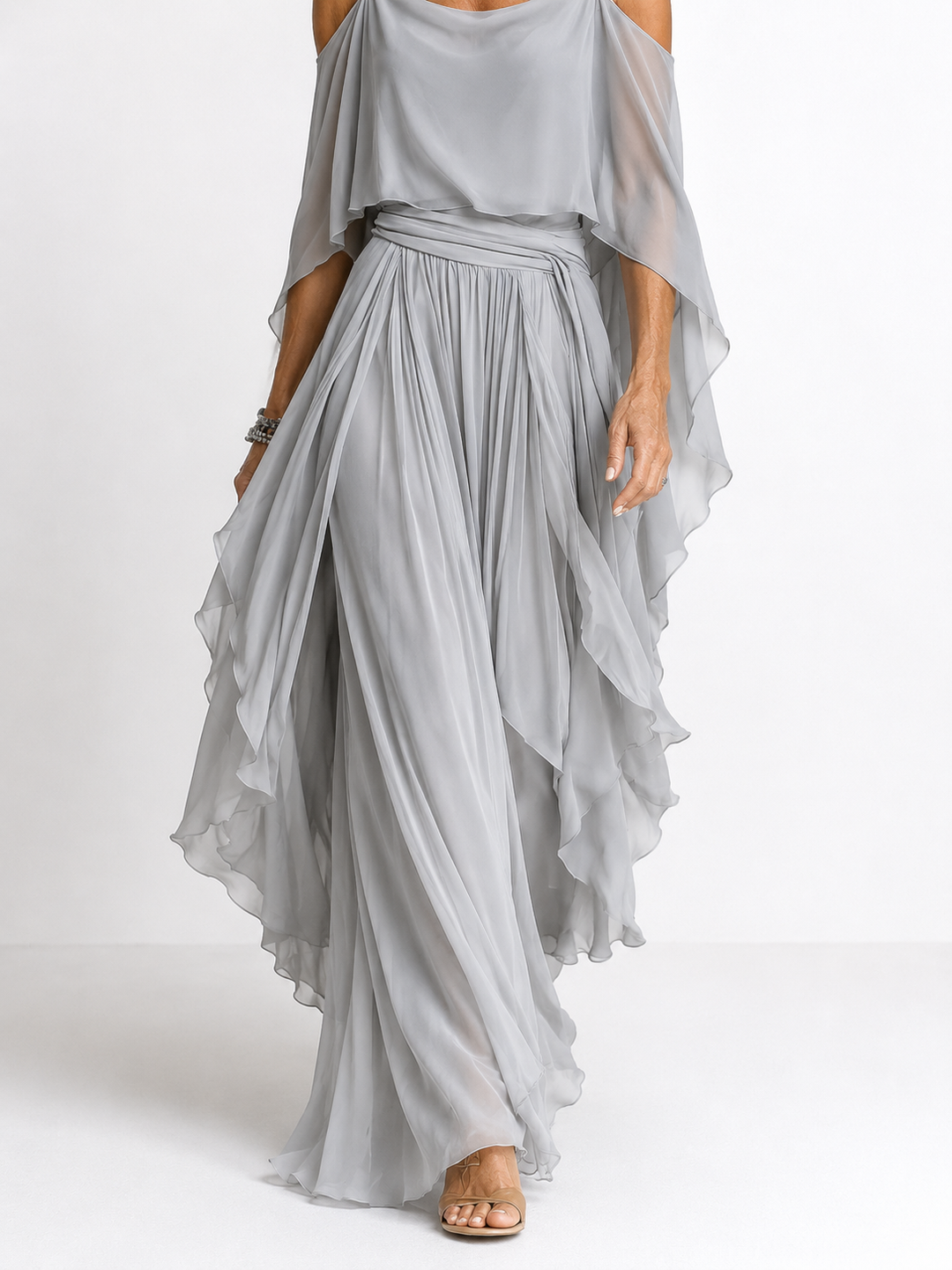 Auvelle | Ensemble fluide gris avec top à bretelles et pantalon léger