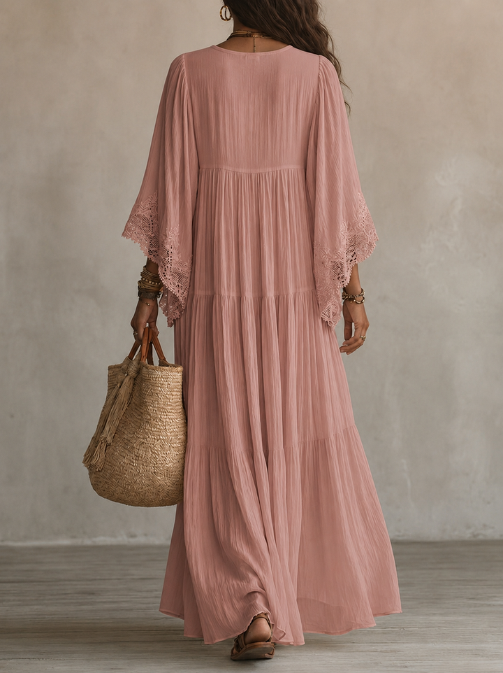 Celeste | Robe longue en chiffon ivoire et dentelle