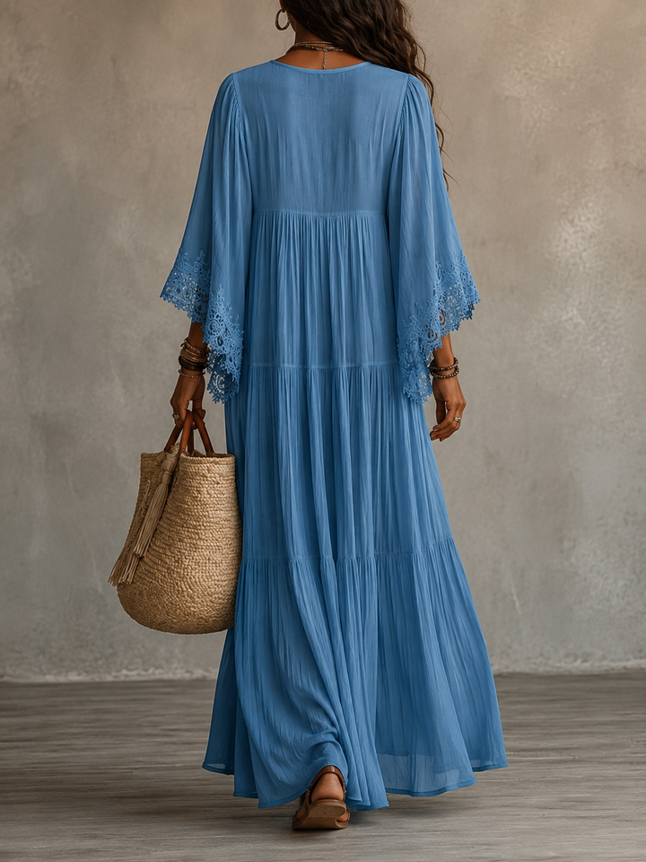 Celeste | Robe longue en chiffon ivoire et dentelle