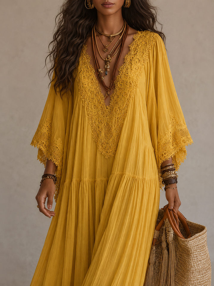 Celeste | Robe longue en chiffon ivoire et dentelle
