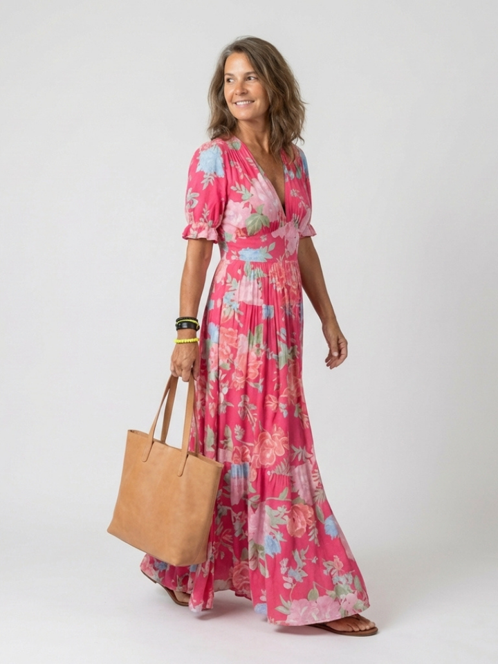 Auvelle | Robe midi fleurie sans manches à col en V