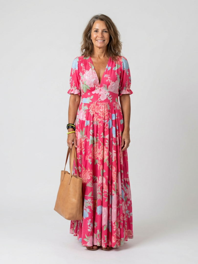 Auvelle | Robe midi fleurie sans manches à col en V