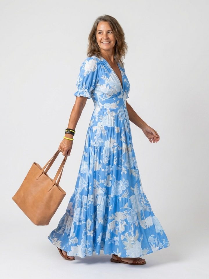 Auvelle | Robe midi fleurie sans manches à col en V