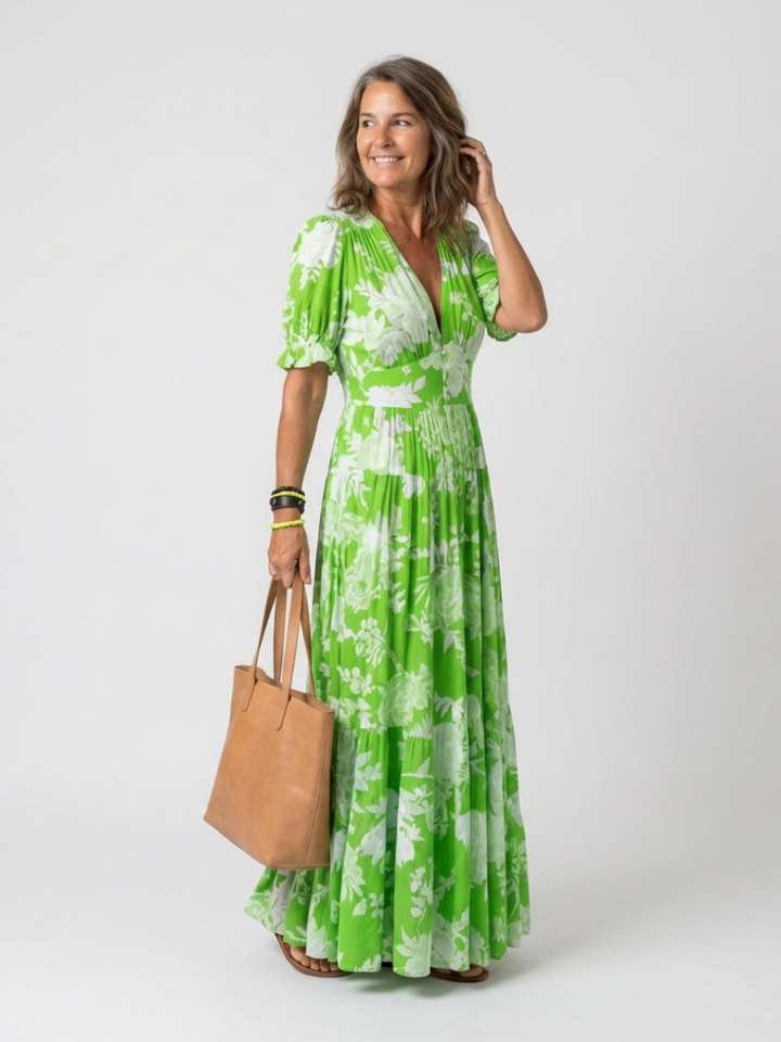 Auvelle | Robe midi fleurie sans manches à col en V