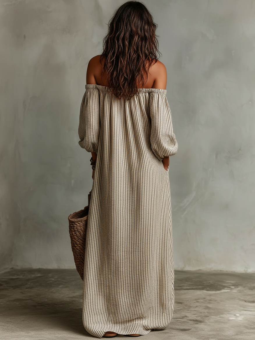Carmen™ | Robe longue en coton et lin avec design décolleté