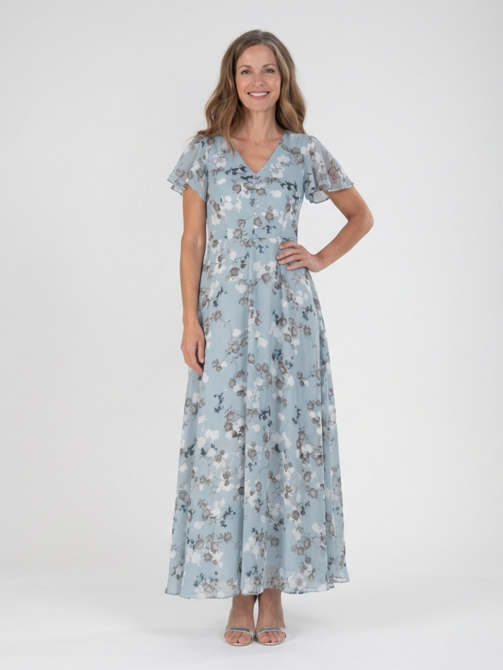 Auvelle | Robe Maxi en Chiffon Floral Ismeria