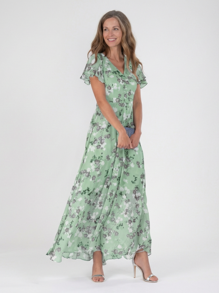 Auvelle | Robe Maxi en Chiffon Floral Ismeria