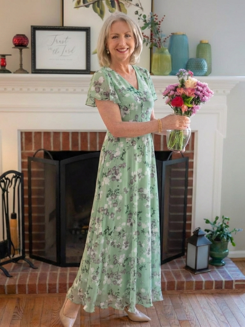 Auvelle | Robe Maxi en Chiffon Floral Ismeria