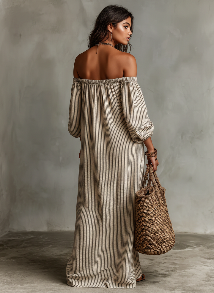 Carmen™ | Robe longue en coton et lin avec design décolleté