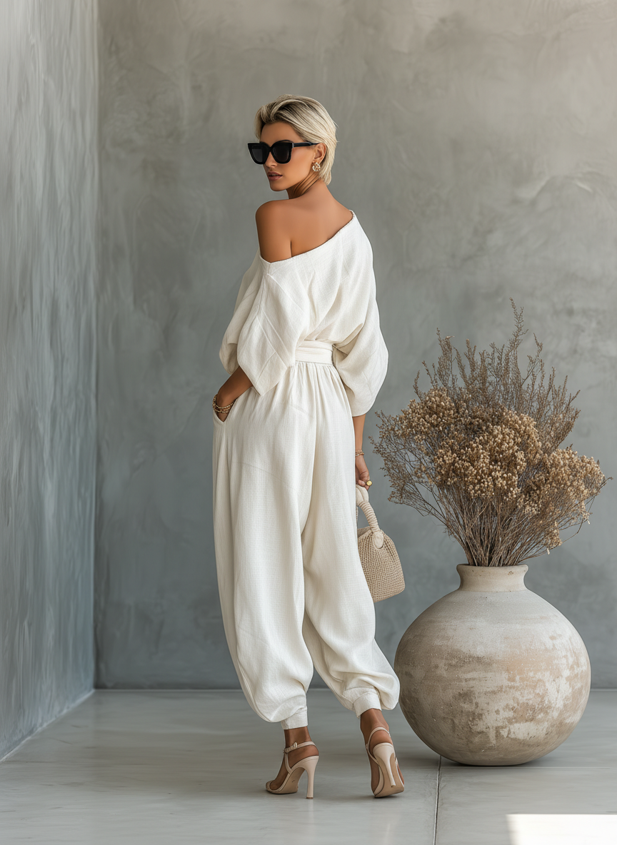 Lisa | Ensemble Top Doux Off-Shoulder et Pantalons Ajustés