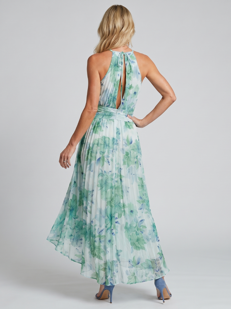 Auvelle | Robe Midi à Bretelles Plissée avec Motif Floral Doux