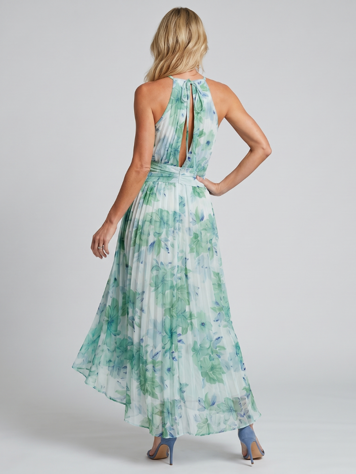 Auvelle | Robe Midi à Bretelles Plissée avec Motif Floral Doux