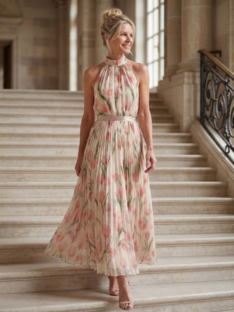 Auvelle | Robe Midi Fleurie à Encolure Halter