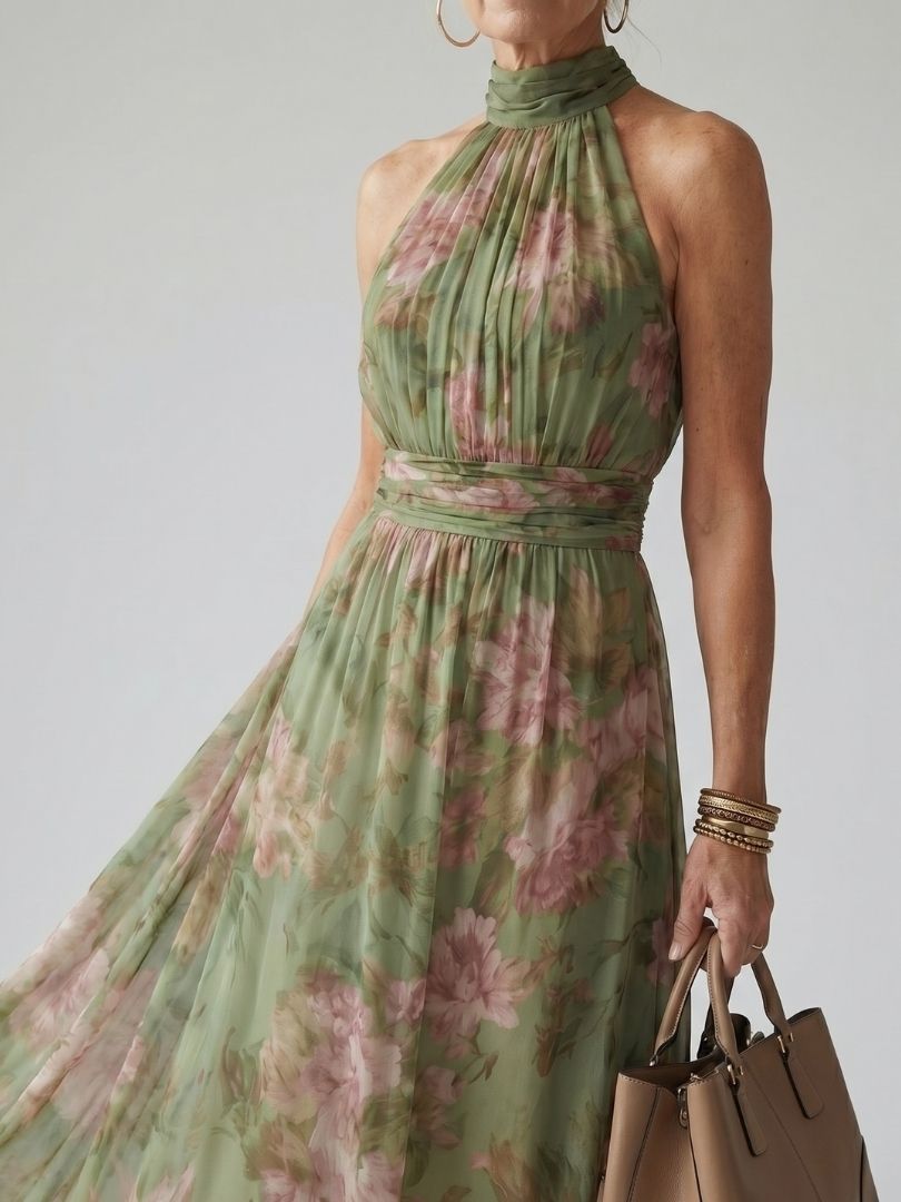 Auvelle | Robe Midi à Dos Nu Froncée