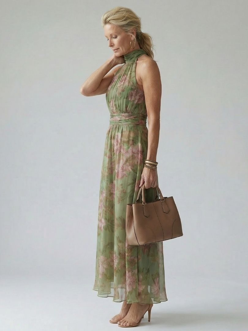 Auvelle | Robe Midi à Dos Nu Froncée