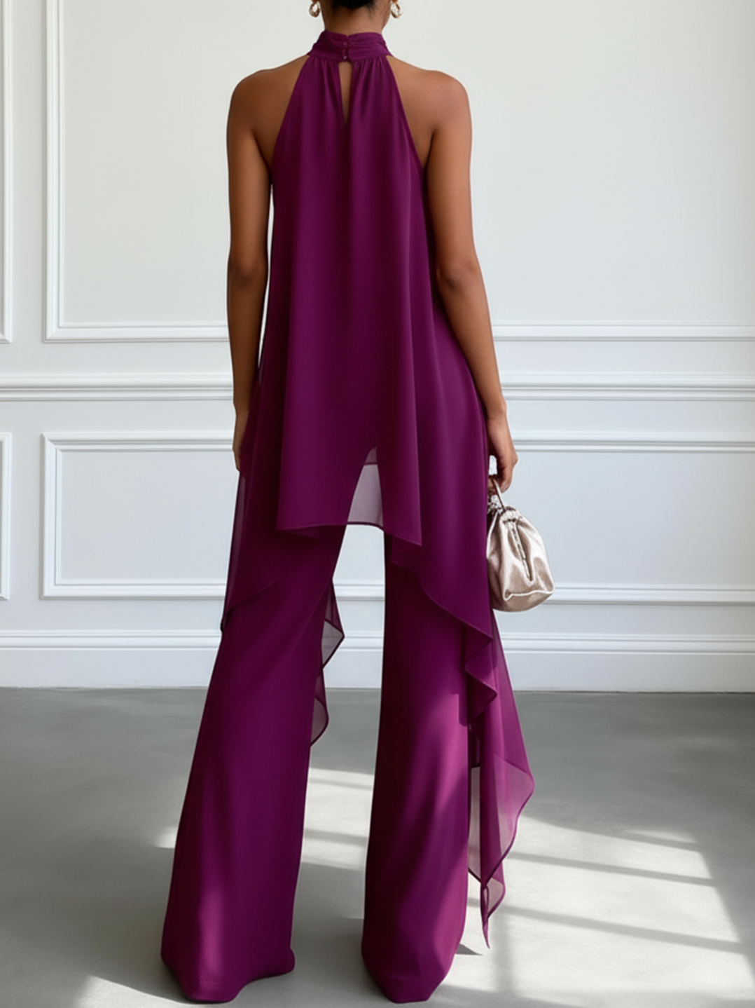 Haut Élégant Sans Manches Violet Avec Pantalons Ensemble Deux Pièces