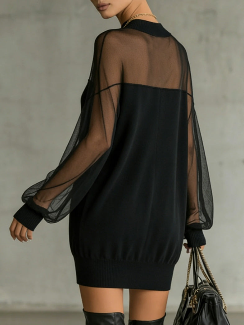 Amélie™ | Élégant Mini Robe Noire avec Manches en Résille