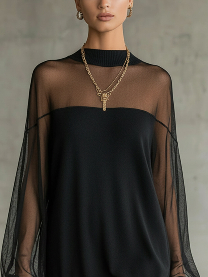Amélie™ | Élégant Mini Robe Noire avec Manches en Résille