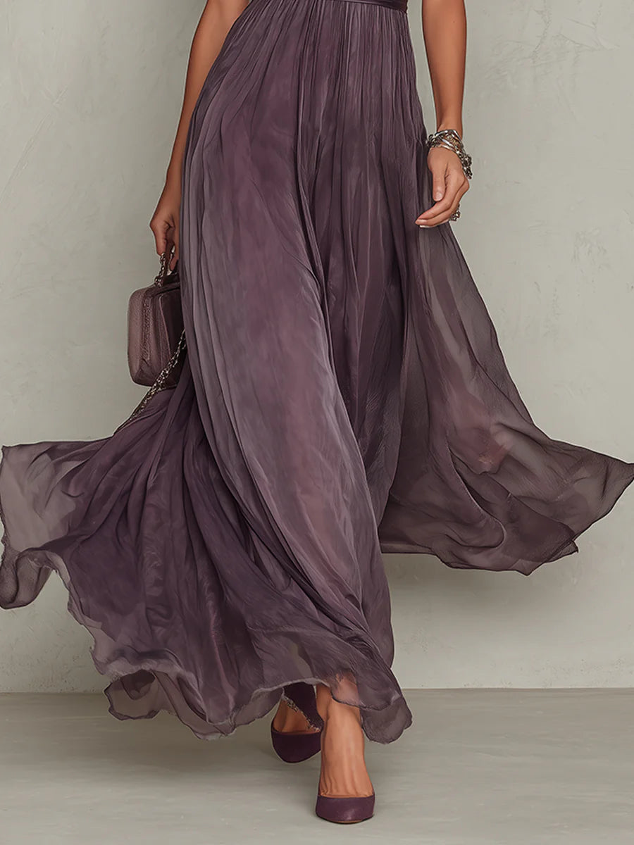 Laurence | Robe Longue Violette à Décolleté Clé & Dentelle