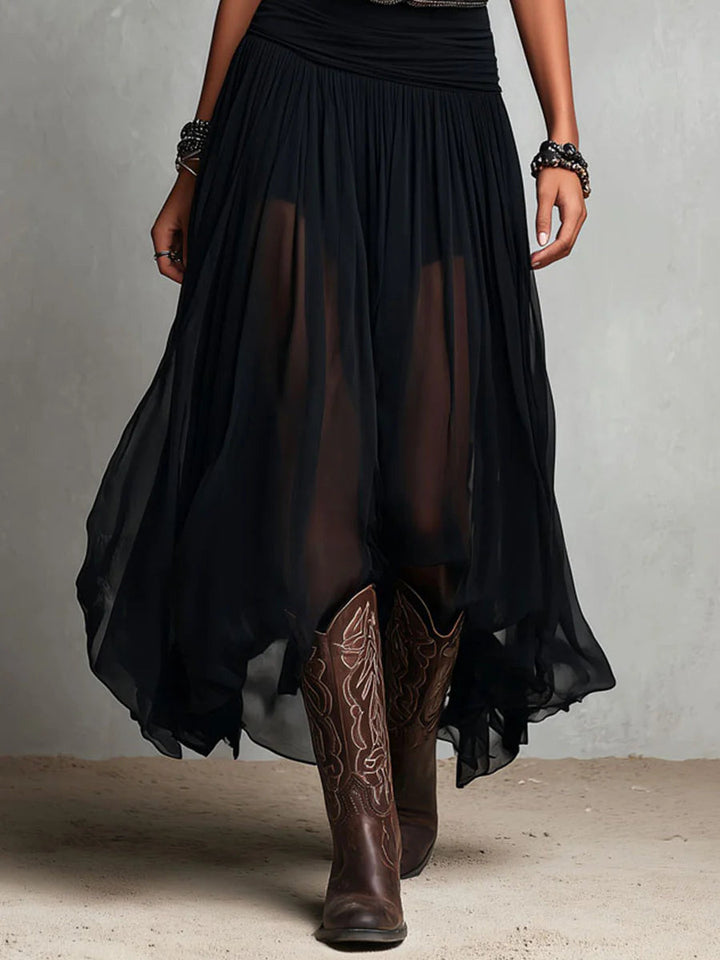 Top sans manches noir avec jupe maxi en tulle (avec ceinture)