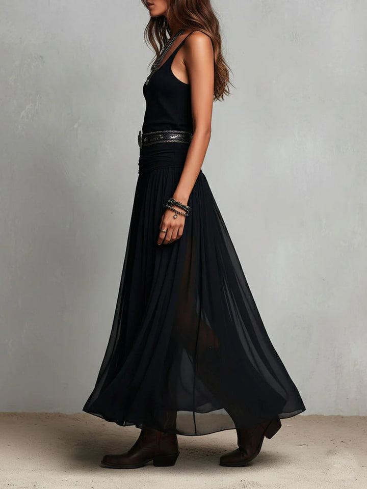 Top sans manches noir avec jupe maxi en tulle (avec ceinture)