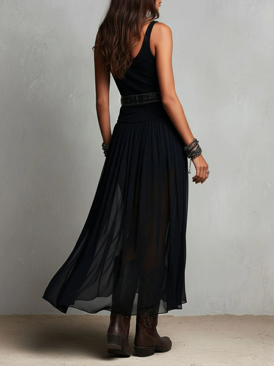 Top sans manches noir avec jupe maxi en tulle (avec ceinture)