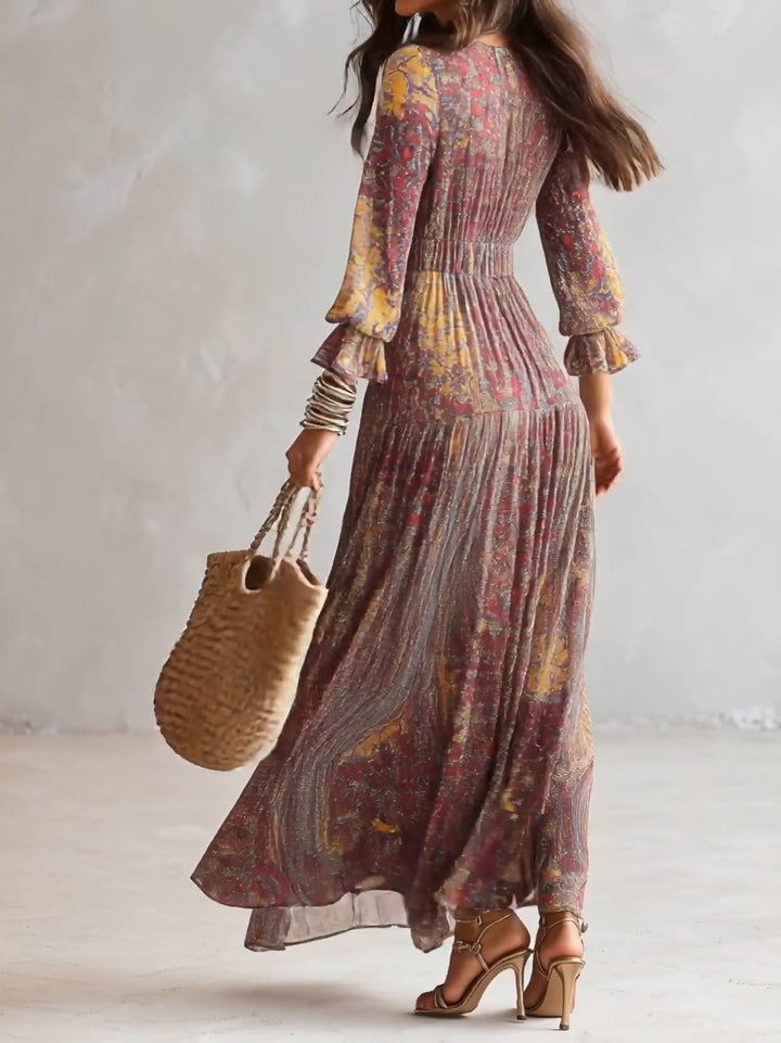 Robe Maxi en Chiffon avec Imprimé Paisley et Décolleté en V