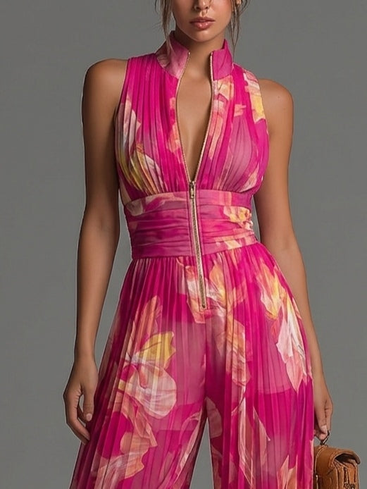 Nicole | Mono en chiffon plissé avec imprimé floral fuchsia
