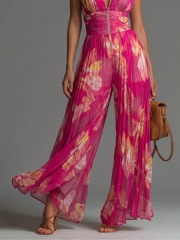 Nicole | Mono en chiffon plissé avec imprimé floral fuchsia