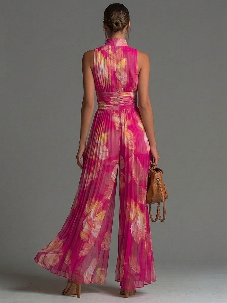 Nicole | Mono en chiffon plissé avec imprimé floral fuchsia