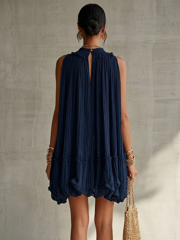 Sophie | Mini robe en chiffon avec col américain et jupe ballon