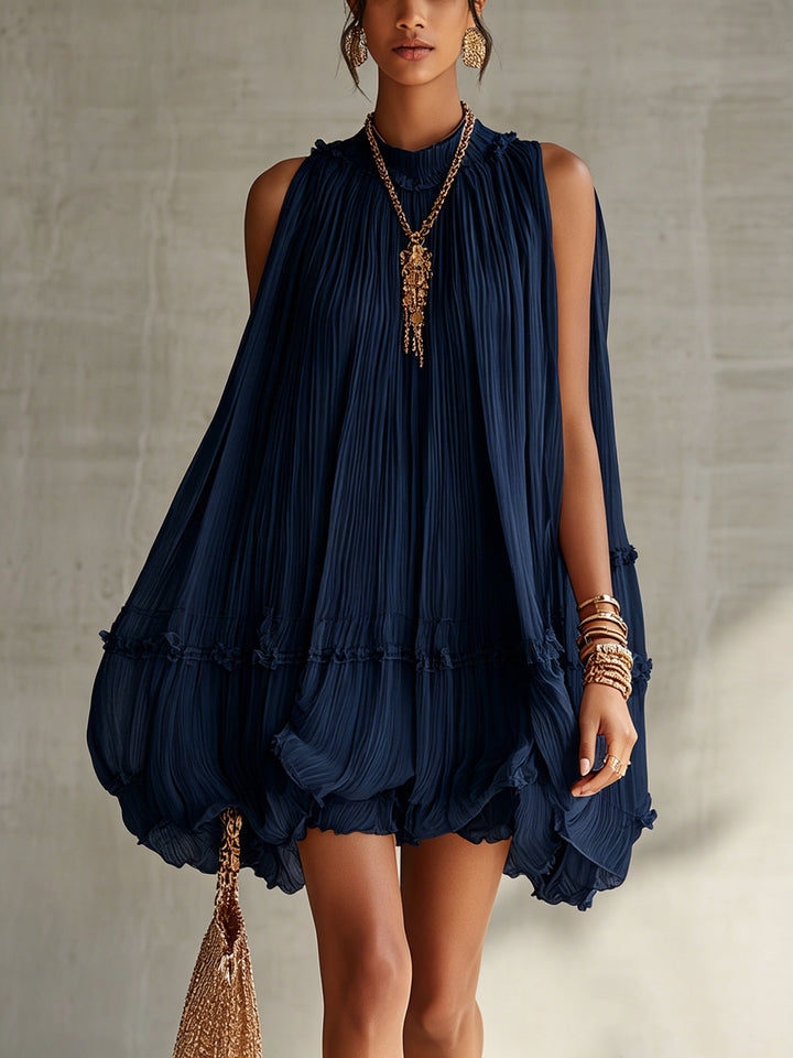 Sophie | Mini robe en chiffon avec col américain et jupe ballon