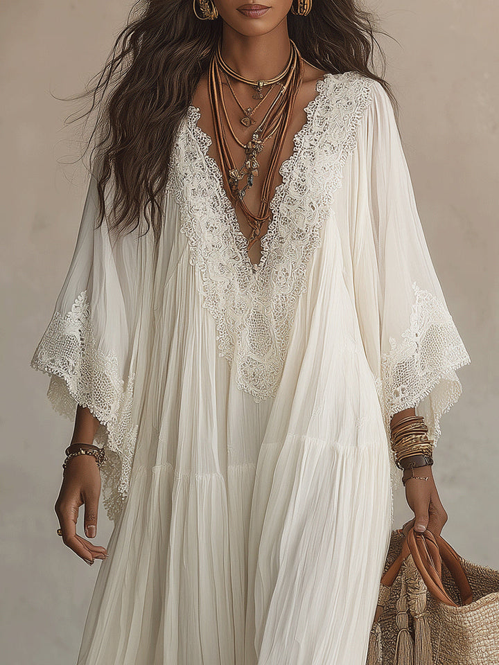 Celeste | Robe longue en chiffon ivoire et dentelle