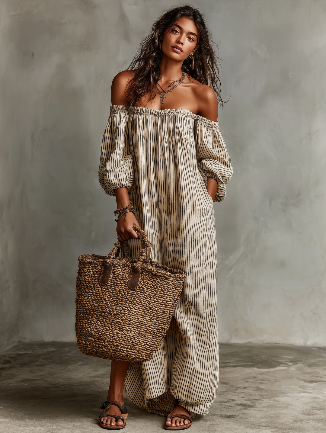 Carmen™ | Robe longue en coton et lin avec design décolleté