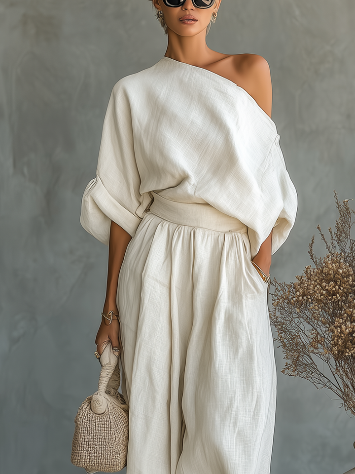 Lisa | Ensemble Top Doux Off-Shoulder et Pantalons Ajustés
