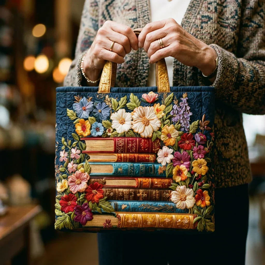 Sac artisanal – Imprimé floral et livres