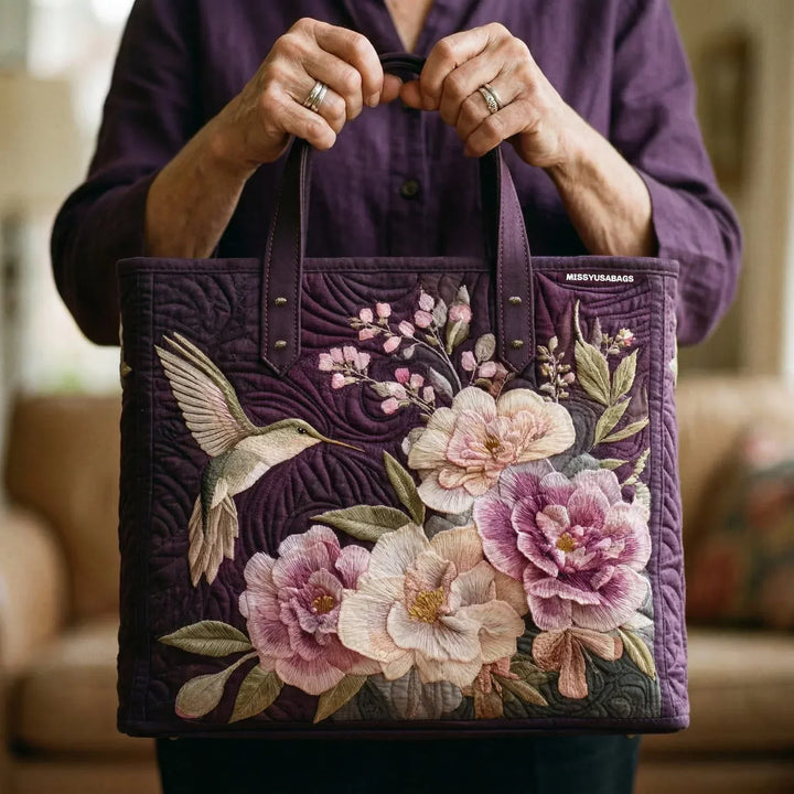 Sac matelassé artisanal - Colibri et Orchidées