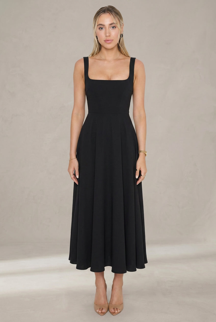 Grace | Robe midi fluide avec décolleté carré