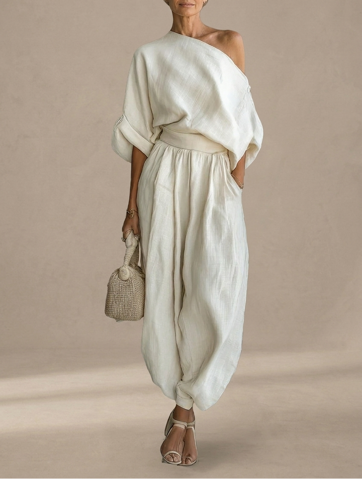 Lisa | Ensemble Top Doux Off-Shoulder et Pantalons Ajustés
