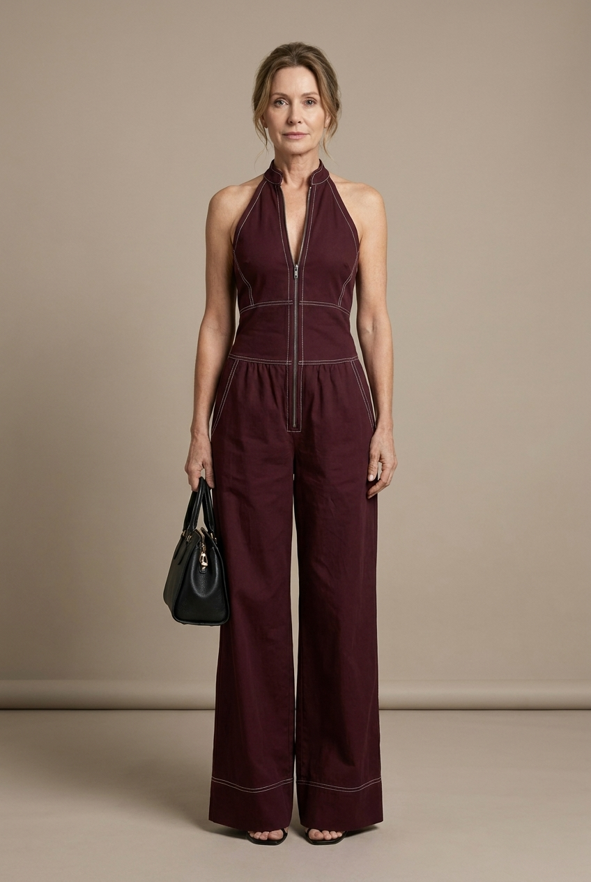 Natalia | Mono sophistiqué à silhouette fluide avec fermeture éclair frontale