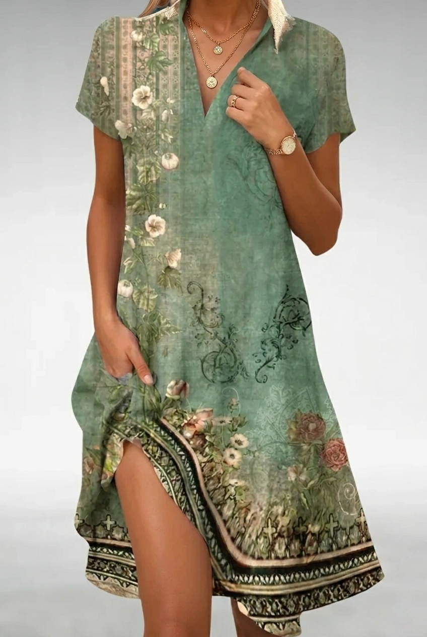 Isabella | Robe midi florale à silhouette fluide et légèreté absolue