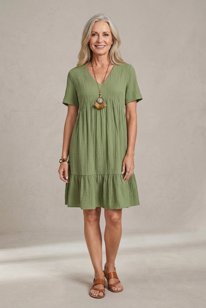 Carmen | Robe courte bohémienne à silhouette fluide avec décolleté en V