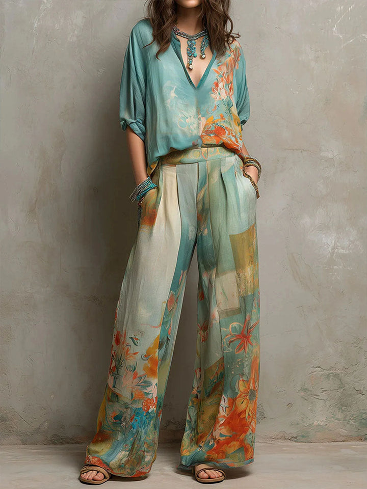 Madeleine | Ensemble élégant à imprimé floral avec pantalon large