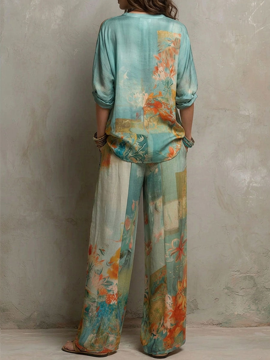 Madeleine | Ensemble élégant à imprimé floral avec pantalon large