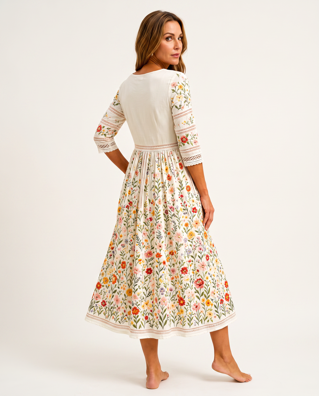 Robe Midi Charmante des Prairies de Fleurs Sauvages