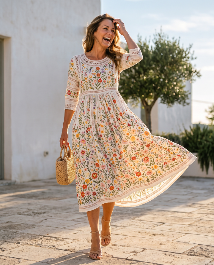 Robe Midi Charmante des Prairies de Fleurs Sauvages